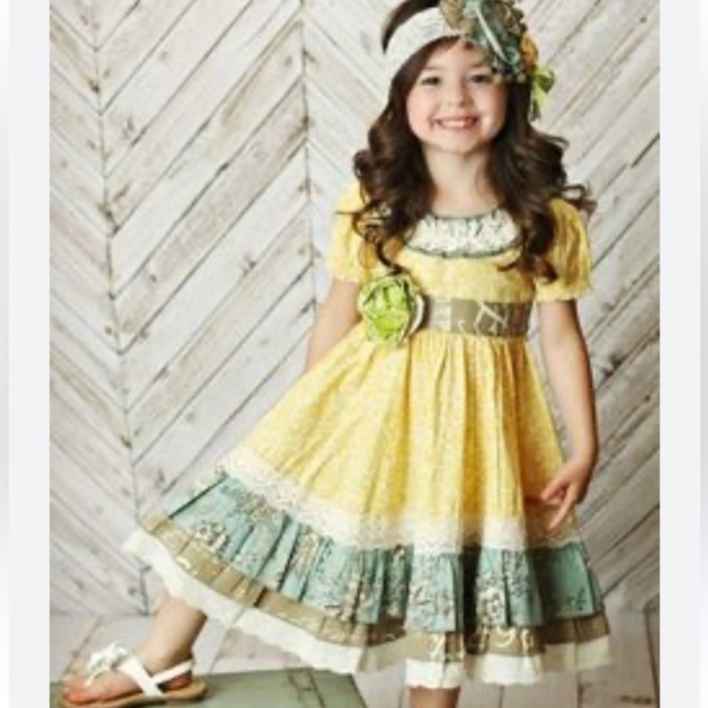 Mustard Pie  Darling Yellow & Green Flare Girls Dress Size 24 Months